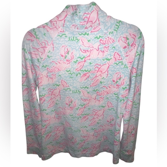 Lilly Pulitzer Skipper Popover Quarter Zip Lobstah Roll Spa Blue Tropical Small - Picture 2 of 6
